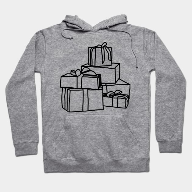 Pile of Wrapped Christmas Gift Boxes Line Drawing Hoodie by ellenhenryart